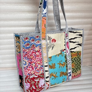 Patchwork Quilted Cotton Tote Bag: Large Travel Shopping Bag