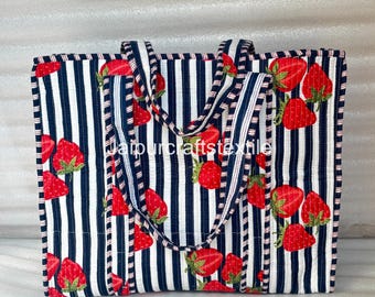Handmade Cotton Quilted Tote Bag: Floral Large Shopping Travel Bag