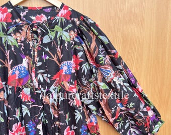 Hand Block Print Cotton Midi Dress for Women, Boho Summer Vacation Dress