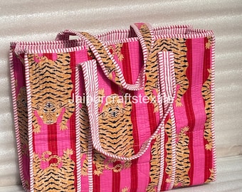 Handmade Quilted Tote Bag, Cotton Large Travel Bag, Shopping Handbag, Gifts for Her