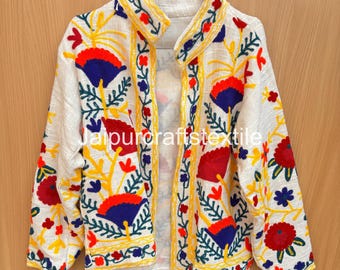Suzani Embroidered Cotton Jacket: Unisex Winter Wear Coat