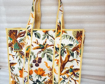 Quilted Cotton Tote Bag: Large Travel Shopping Bag
