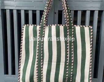 Handmade Cotton Quilted Tote Bag – Large Beach Shopping Handbag