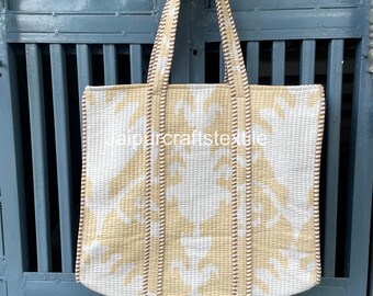 Quilted Cotton Tote Bag: Large Travel Shopping Bag