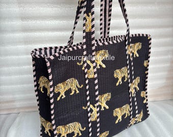 Quilted Cotton Tote Bag: Large Travel Shopping Bag