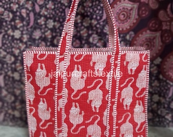 Tiger Print Cotton Tote Bag: Handmade Quilted Market Bag