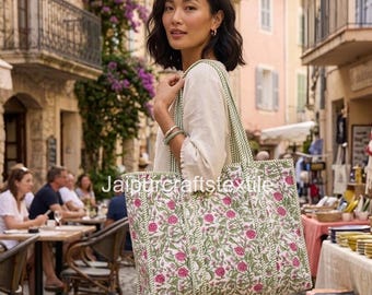 Handmade Quilted Cotton Tote Bag for Women Travel Shopping Beach