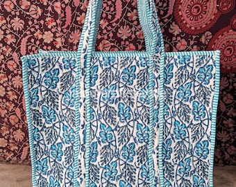Handmade Quilted Cotton Tote Bag: Large Shopper, Grocery Bag