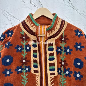 Suzani Velvet Embroidered Jacket – Handmade Indian Boho Coat image 8