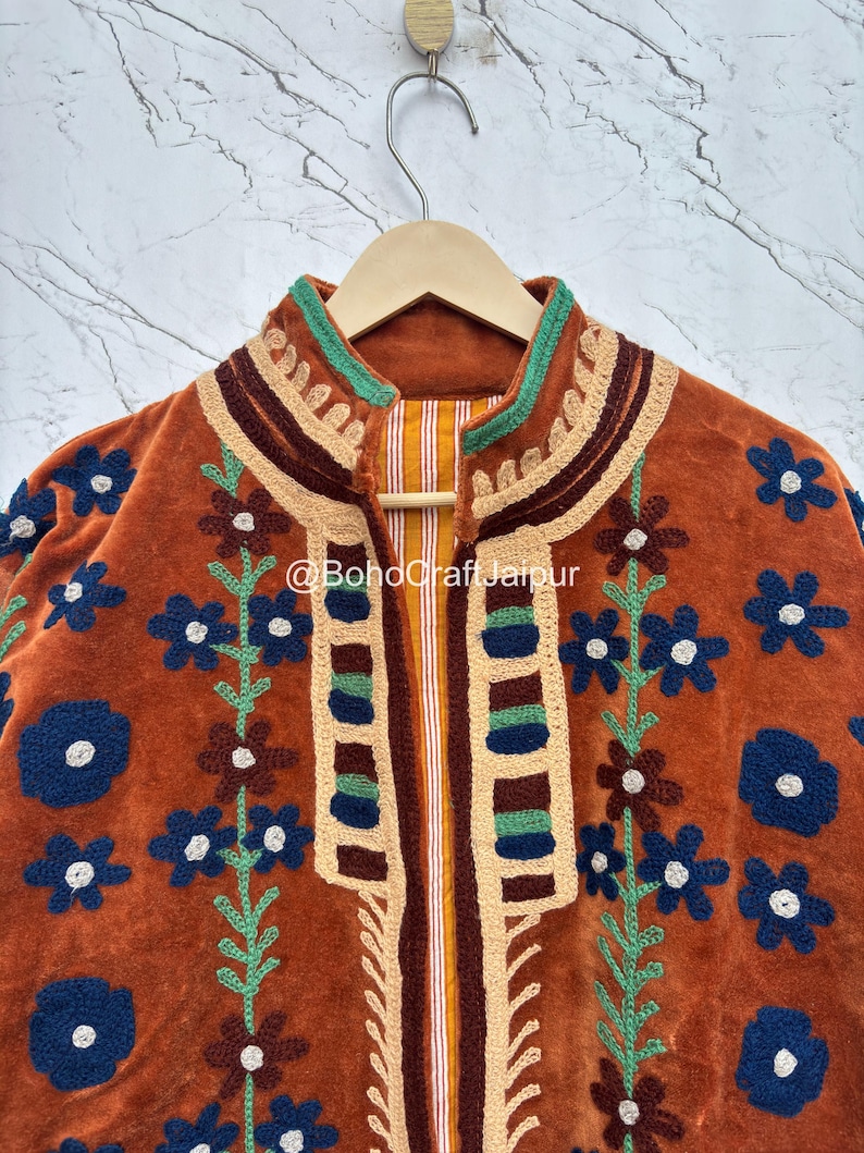 Suzani Velvet Embroidered Jacket – Handmade Indian Boho Coat image 8