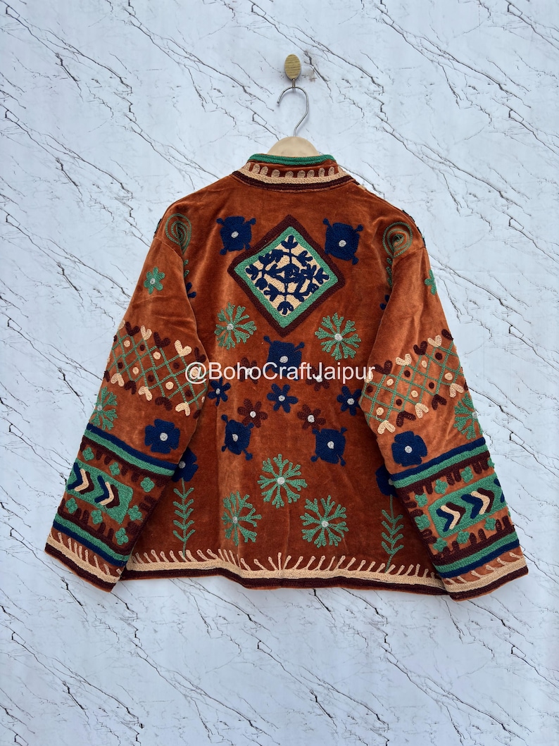 Suzani Velvet Embroidered Jacket – Handmade Indian Boho Coat image 4