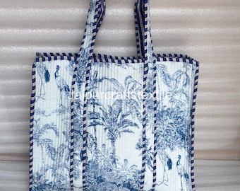 Quilted Cotton Tote Bag: Large Travel Shopping Bag