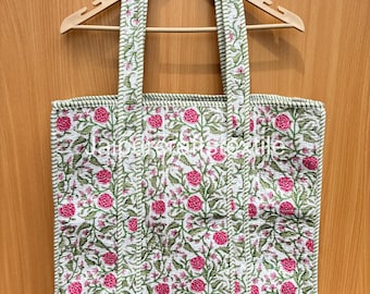 Quilted Cotton Tote Bag: Large Travel Shopping Bag