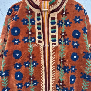 Suzani Velvet Embroidered Jacket – Handmade Indian Boho Coat image 6