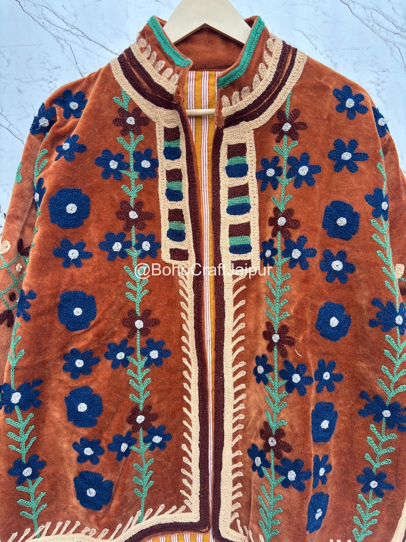 Suzani Velvet Embroidered Jacket – Handmade Indian Boho Coat image 6