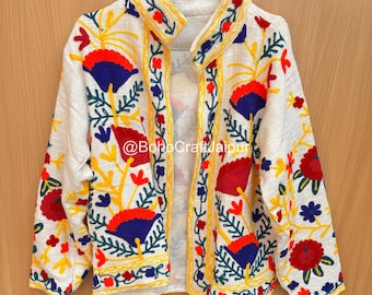 Suzani Embroidered Cotton Jacket: Unisex Winter Wear Coat