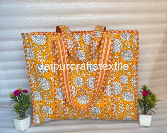 Quilted Cotton Tote Bag: Large Travel Shopping Bag