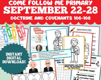Primary September 22-28 Lesson Plan LDS Come Follow Me 2025 Doctrine and Covenants 106-108 Church Leader Guessing Game for Primary Children