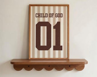 Child Of God Print Neutral Christian Artwork, Vintage Sports Wall Print, Little Boys Room Decor, Vintage Nursery Wall Art