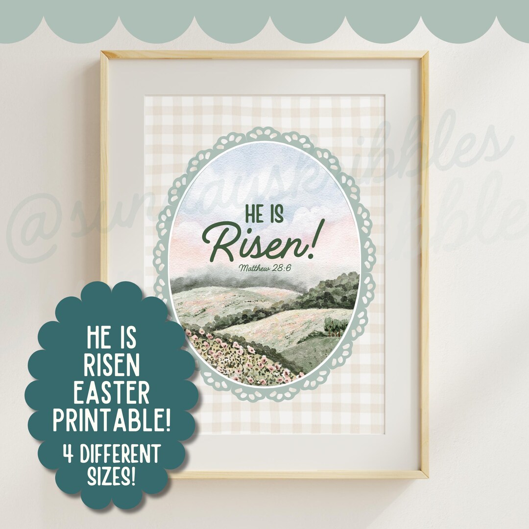 He is Risen Easter Wall Art Bible Verse Printable Cottagecore Easter ...