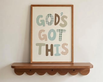 God's Got This Print Blue Christian Artwork, Little Boys Room Decor, Vintage Nursery Wall Art, Patchwork Letter Art