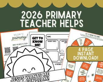 2026 Primary Teacher Helps New Class Get to Know You Packet with Sunbeam Activity Teacher Info and Primary Class Ice Breakers Old Testament