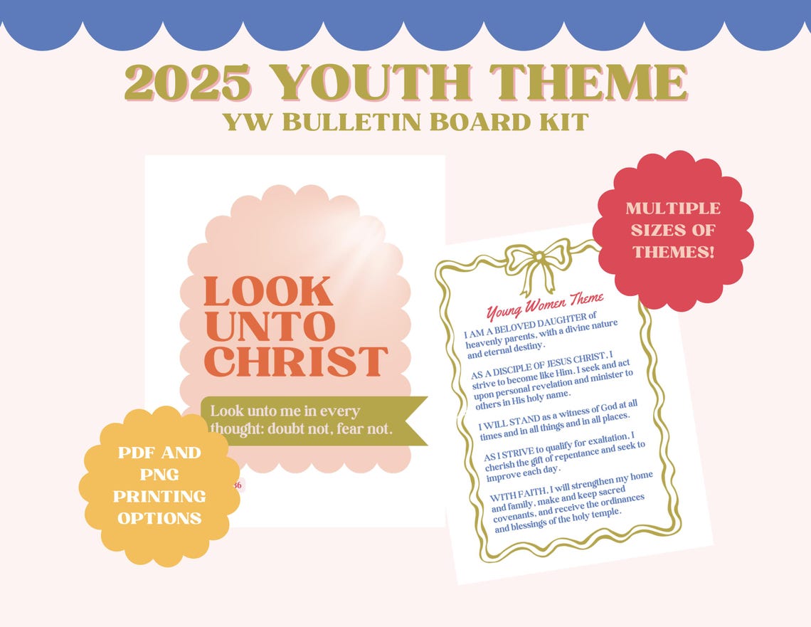 LDS Young Women Bulletin Board Kit 2025 Youth Theme Look Unto Christ ...