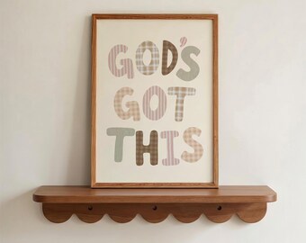 God's Got This Mauve Print Christian Artwork, Little Girls Room Decor, Vintage Nursery Wall Art