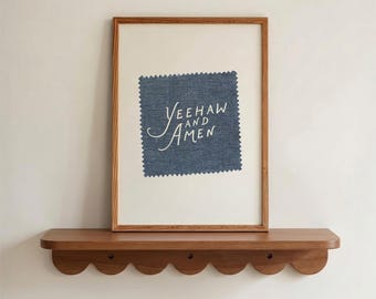 Yeehaw and Amen Vintage Print Christian Artwork, Western Wall Art, Cottage Home Decor, Bible Verse Art, Patchwork Wall Art