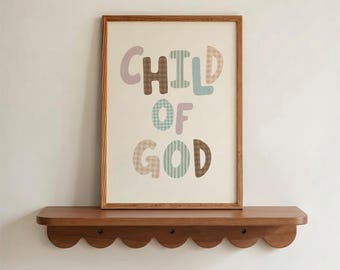 Child of God Print Patchwork Letters Christian Artwork, Kids Room Decor, Vintage Nursery Wall Art