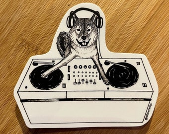 Shiba Inu Dog DJ-ing Vinyl Laptop-Water Bottle Sticker