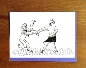 Swing Dancing Sloths Couple Greeting Card