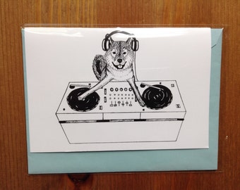 Shiba Inu Dog DJ-ing Greeting Card