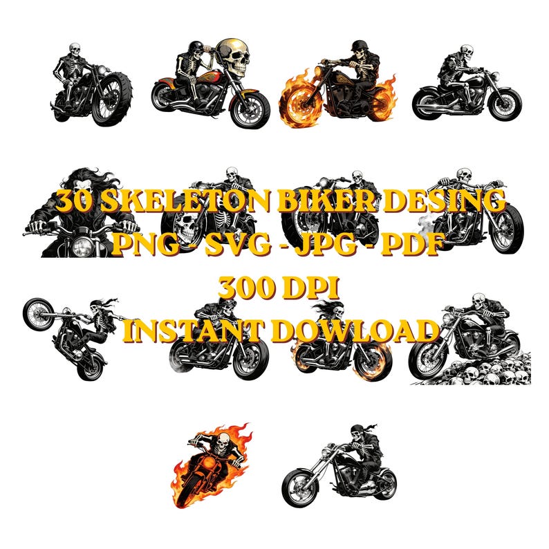 30 Skeleton Biker Designs | Motorcycle Skull PNG SVG (digital Download ...
