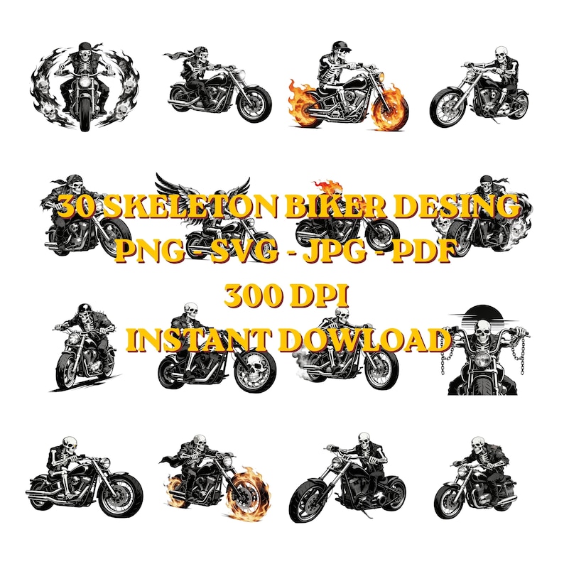 30 Skeleton Biker Designs | Motorcycle Skull PNG SVG (digital Download ...
