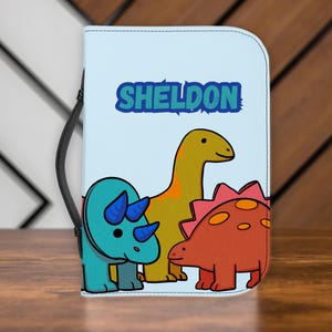 Boys Custom Zipper Bible Case with Handle, Personalized Dino Bible Case, Dinosaur Bible Cover, T Rex Bible Case