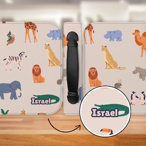 Kids Custom Zipper Bible Case with Handle, Personalized Zoo Bible Case, Animal Bible Cover, Boys Bible Case