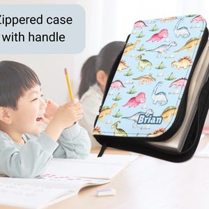 Boys Custom Zipper Bible Case with Handle, Personalized Dino Bible Case, Dinosaur Bible Cover, T Rex Bible Case