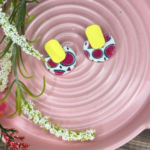 Watermelon Earring, Med-Large Stud Shaped Lightweight Stud Earrings Statement Accessories Jewelry, Yellow, Pink, Statement Earrings