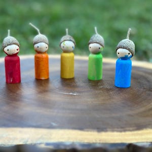 Whimsical Acorn Hat Peg Doll Set – Large - Crafted with Imagination!