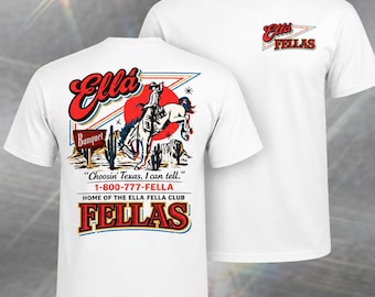 Choozin Texas I can tell 1-800-777-fella Home Of The Ella Fella Club Western Cowboy T-Shirt, Retro Desert Landscape Tee
