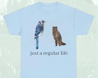 Comfort Colors Blue Jay And Raccoon Shirt, Funny Just A Regular Life Shirt, Meme Cartoon Parody Shirt