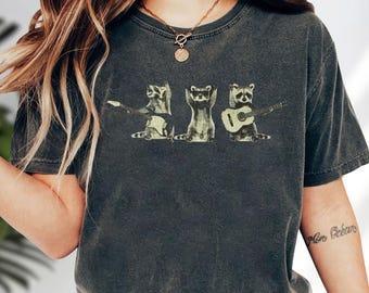 Raccoon Band Shirt, Vintage Raccoon Playing Guitar T-Shirt, Funny Music Lover Hoodie, Retro Animal Sweatshirt, Music Meme Tee