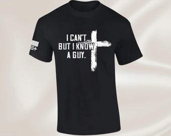 No puedo... pero conozco a un chico. Camiseta con la bandera estadounidense y la cruz de la fe cristiana.