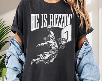 Camiseta de Pascua "He Is Rizzin'", Sudadera con estampado cristiano de meme, Sudadera con capucha de moda con estampado, Regalo para él/ella