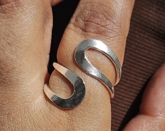 Verstellbarer S-Ring für Frauen, 925er Sterlingsilber-Statementring, moderner offener Bandring, einzigartiger minimalistischer Geschenkschmuck, Geschenk für sie
