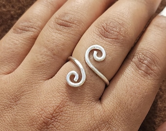 Handmade Sterling Silver Spiral Ring: Adjustable Boho Swirl Jewelry