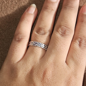 Floral Engraved Silver Ring for Women | 925 Sterling Silver Boho Ring for Women | Handmade Vintage Floral Band | Silver Ring Gift for Her