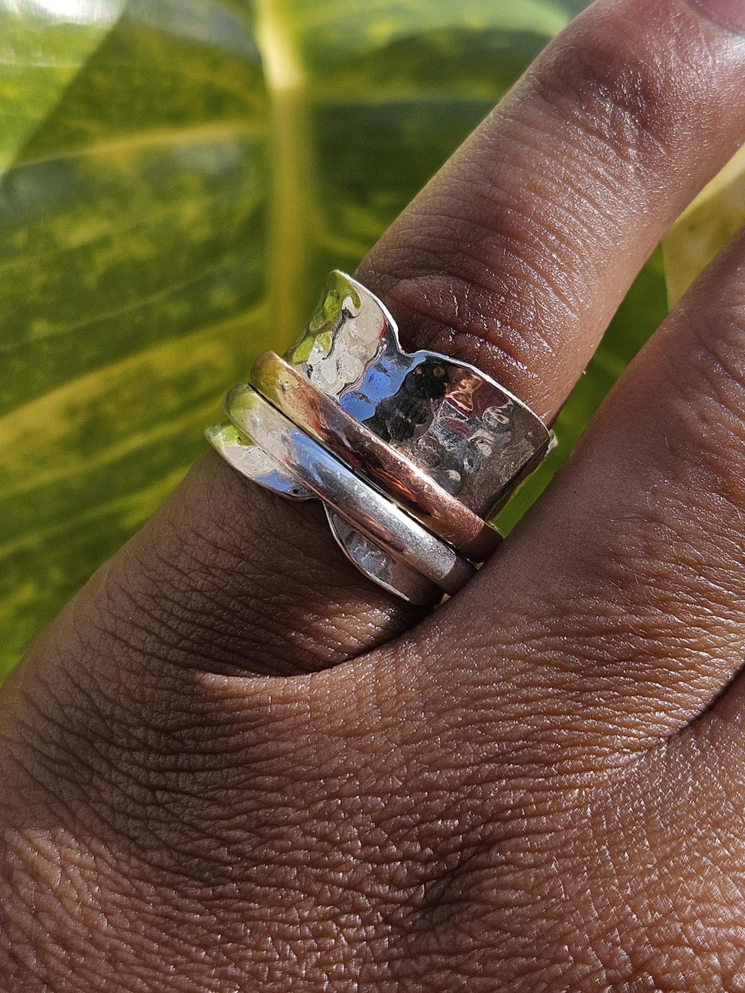 Hammered Sterling Silver Spinner Ring: Wide Band Anxiety Fidget Ring - Etsy