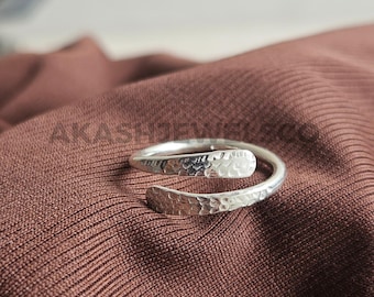 Hammered Sterling Silver Open Ring: Adjustable Minimalist Jewelry